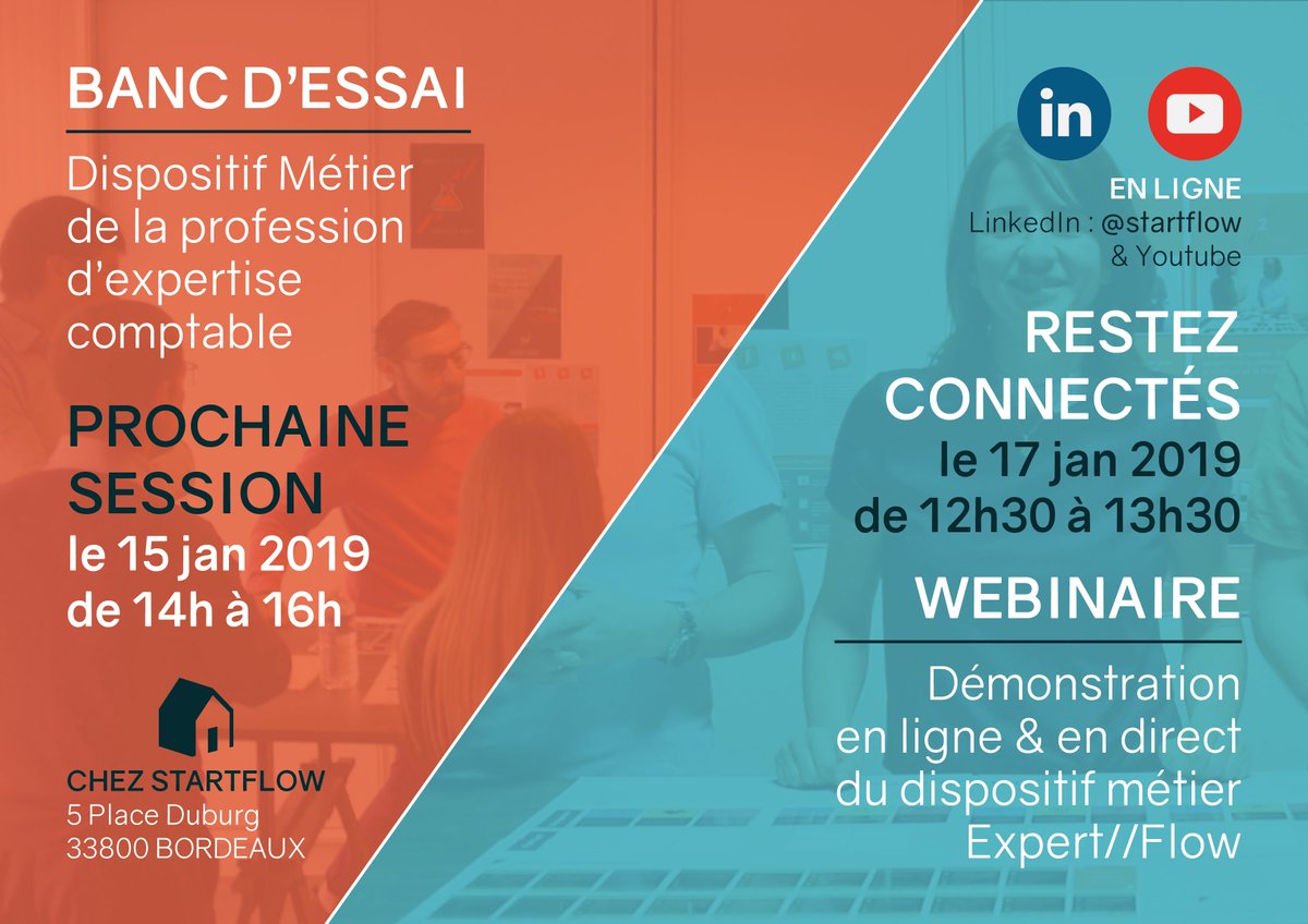 Start_FLow_'s tweet image. #Expertscomptables #Expertcomptable :
Curieux de découvrir et tester le dispositif métier #ExpertFlow - Conseiller financier #startups ? 
Inscris toi à notre banc d&apos;essai du 15/01 ou participe à notre #webinaire du 17/01 ! : bit.ly/2RPbZQN
#innovation #TransfoNum