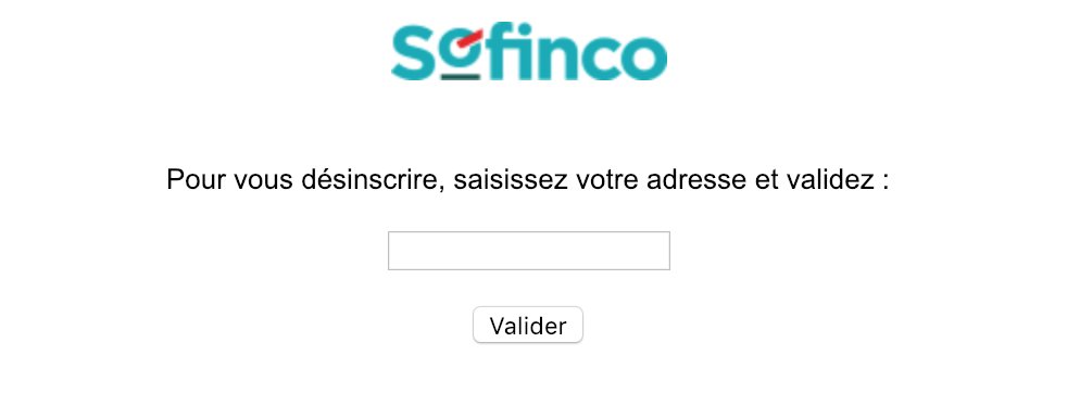 Jackouane's tweet photo. @credit_sofinco On fait comment pour se désabonner de votre P***** de mailing liste ? Pour vendre des crédits à la conso y'a aucun soucis. Par contre pour faire fonctionner l'unique champ de désabonnement c'est compliqué... Cordialement https://t.co/jqBdcKBw2H