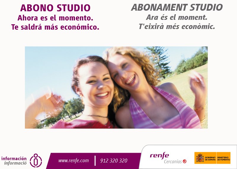 CercaniasVLC's tweet image. Abonament studio.T'eixirà més econòmic. Vàlid tots els dies durant un trimestre natural en període lectiu, excepte el corresponent al tercer trimestre que serà vàlid fins al 15 de juliol. Més info bit.ly/2AA49E0