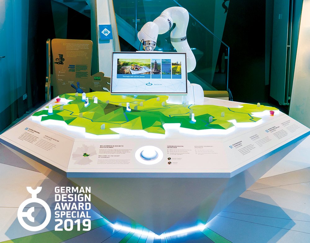 The #germandesignaward winner 360 Degrees - Thuringia Goes Digital: t1p.de/7rhx   

@thueringen_ttg @DesignInGermany @KUKA_RoboticsDE @KUKA_RoboticsUS @KUKAGlobal #360GradThüringen #germandesign
#triadberlin