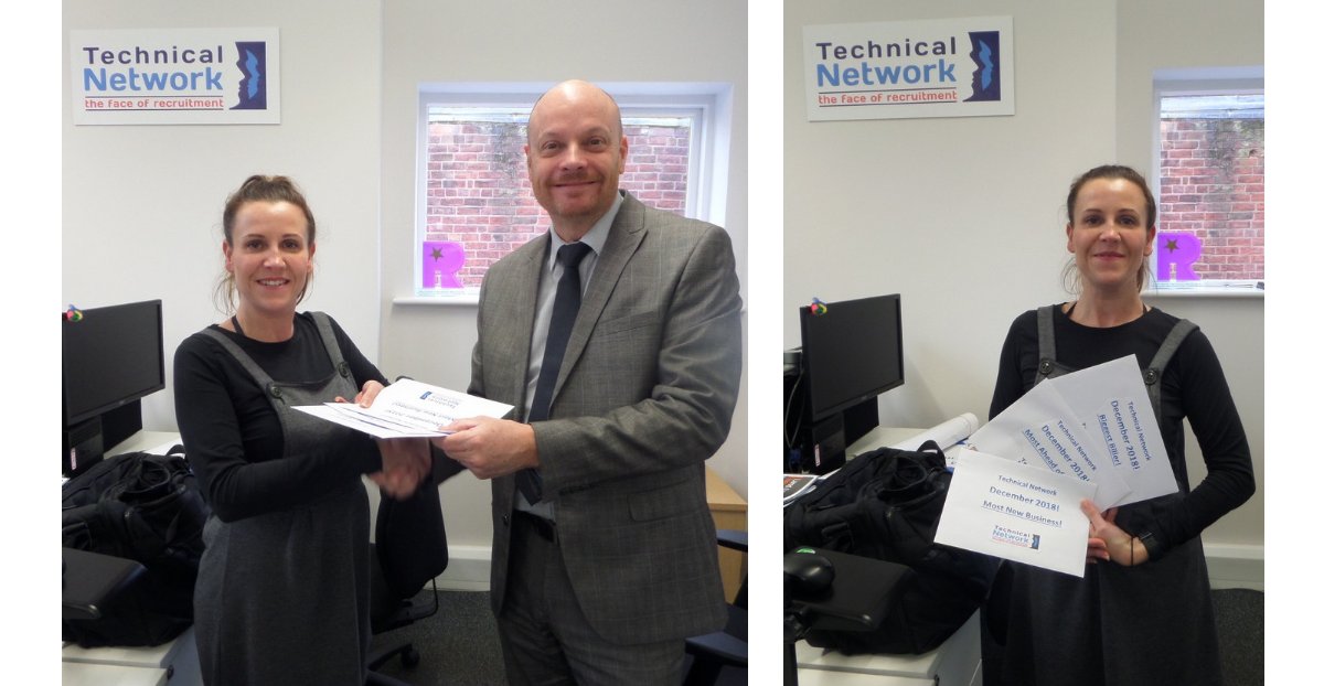 Technical_Nwork's tweet photo. She's done it again! Once again, a massive congratulations to our consultant Jane who won a clean sweep of awards; this time for December. She's also celebrating 1 year with us here at #technicalnetwork! #awards #celebratingtalent #welldone https://t.co/d2xjN3sOaM