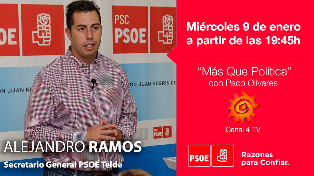 ℹ️ Esta tarde a las 19:45h estaré en el programa de <a href="/Canal4tvtelde/">Canal 4 Tv Telde</a> "Más Que Política", con Paco Olivares. #entrevista <a href="/PsoeTelde/">PSOE Telde</a>