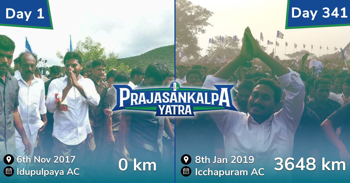 I-PAC (@indianpac) on Twitter photo One of the longest Padyatras by an Indian politician concludes today!
Walking 3,648 Kms, <a href="/ysjagan/">YS Jagan Mohan Reddy</a> interacted with over 2 Cr people across AP to understand their issues and to set the agenda for restoring AP's golden days.
#YSJaganHistoricPadayatra #PrajaSankalpam One of the longest Padyatras by an Indian politician concludes today!
Walking 3,648 Kms, <a href="/ysjagan/">YS Jagan Mohan Reddy</a> interacted with over 2 Cr people across AP to understand their issues and to set the agenda for restoring AP's golden days.
#YSJaganHistoricPadayatra #PrajaSankalpam