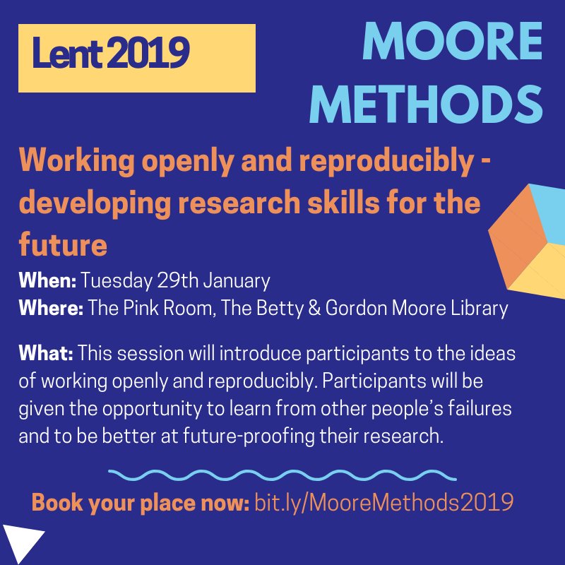 MooreLib's tweet photo. Our salutary #MooreMethods will be continuing with "Working Openly and Reproducibly" on Tuesday, 29 January, 13:00-14:00. Please book your place now to avoid disappointment. 🗓️📈
https://t.co/pYt1UDiTxN https://t.co/fxD2DsE6nF
