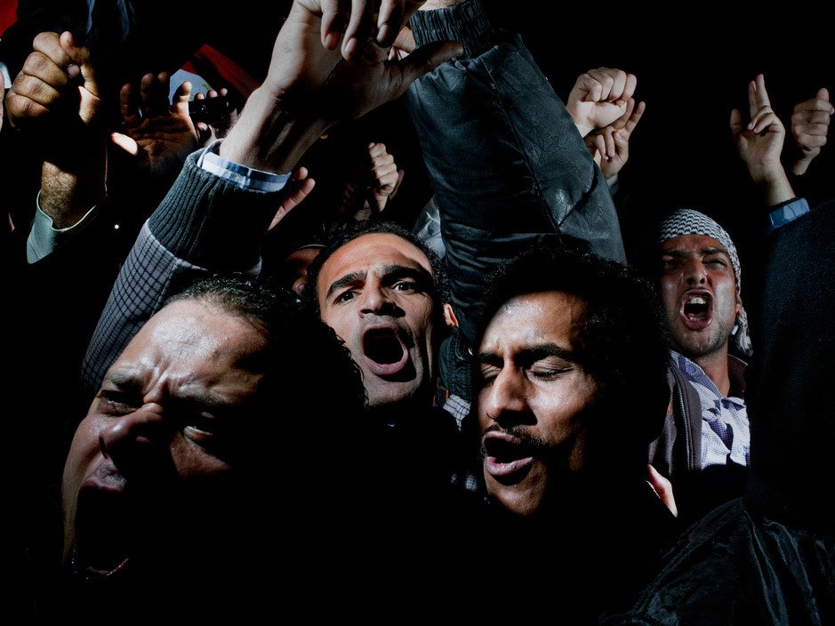 egyaes's tweet photo. Protesters in Tahrir square, crying, chanting, and screaming after listening to the speech in which President Hosni Mubarak said he would not give up power.
 Cairo. February 10, 2011. https://t.co/2zs5hTaU1q