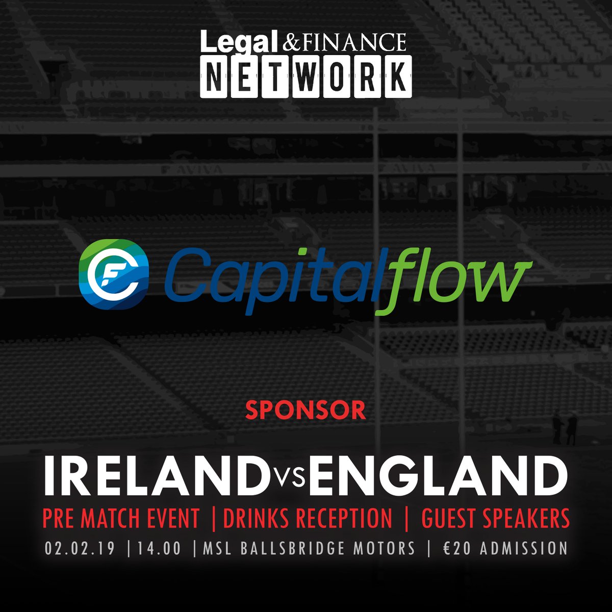 We are delighted to be working with <a href="/Capitalflow_IRL/">Capitalflow</a> as a sponsor for our LFN Pre-Match Event 2nd Feb 2019! #IREvENG

Get your tickets today: buff.ly/2SSCdlm