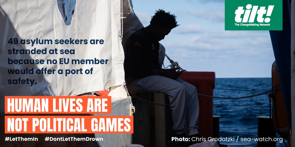 tilt_green's tweet photo. 49 asylum seekers are stranded at sea while politicians bicker about whose responsibility it is to save them. We just want them to be safe! #LetThemIn #DontLetThemDrown 

https://t.co/MM9ZNhhvru https://t.co/RDEpcMmtqY