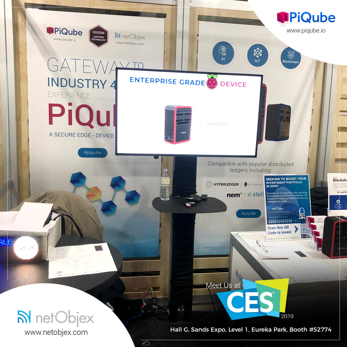 NetObjex's tweet image. NetObjex team is at #ces2019!!
Meet PiQube-the revolutionary IoT-AI-Blockchain gateway device, we are at Booth #52774 ,Eureka Park. Talk to our experts on how IoT, AI and Blockchain can transform your business.
#netobjexevents #netobjex #piqube_io #blockchain #iot #technology