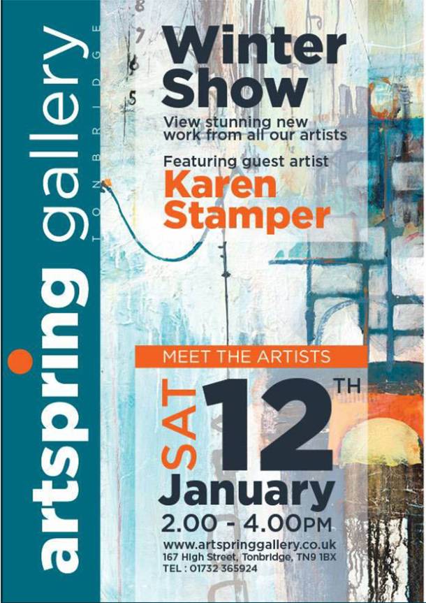 Our new #FirstSaturday of 2019 view 2-4pm is this #weekend  Guest #artist <a href="/KarenStamperArt/">Karen Stamper</a> will be @ArtSpringallery #Tonbridge  Beat the #winterblues Come see #colourful #artwork in our #friendly #gallery. Glass Prosecco while you view