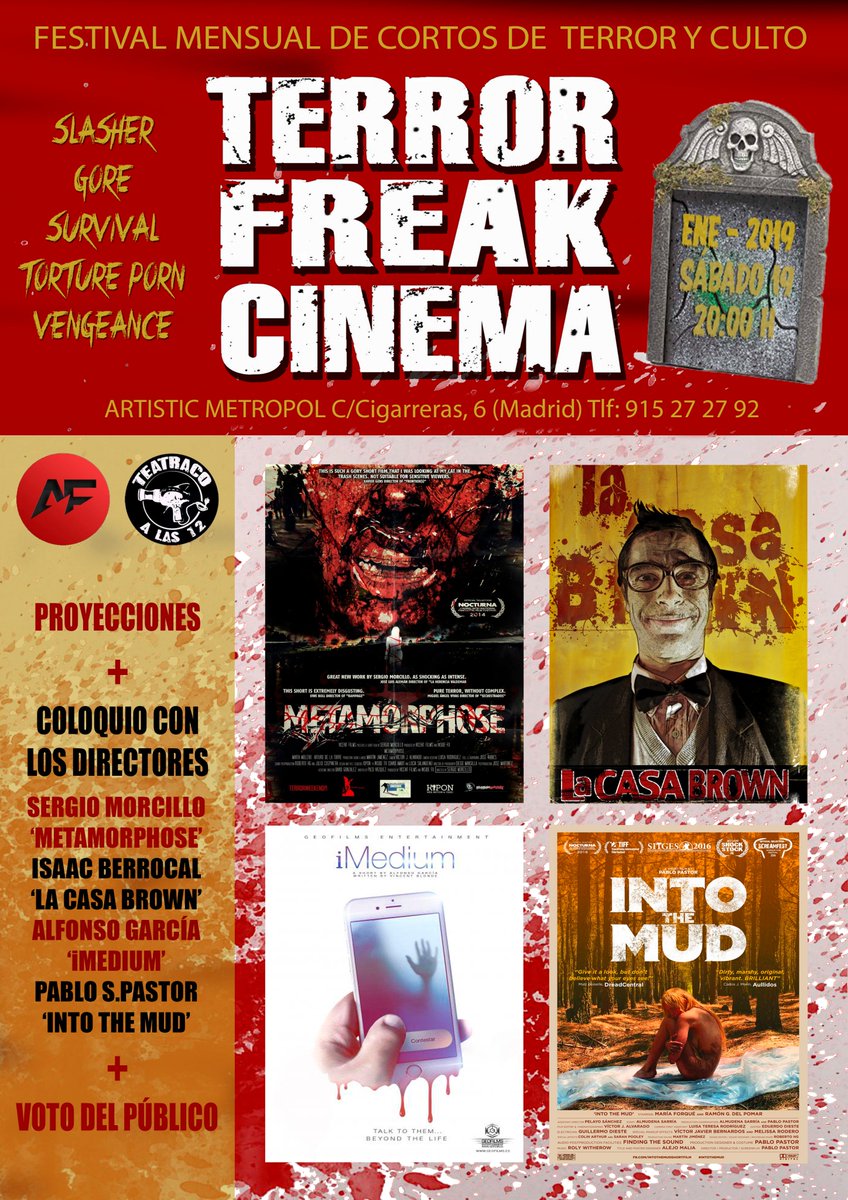 El Sábado 19 inauguramos a las 20:00 el nuevo festival mensual paralelo al programa con proyecciones, entrevistas, coloquio abierto y votación del público en <a href="/artmetropol/">Artistic Metropol</a> con los directores <a href="/IsaacBerrocal/">william isaac berrocal montoya</a> <a href="/AjaSergio/">Sergio aja :)</a> @PablosPastor y <a href="/geofilms_es/">Geofilms_es</a>. Ñam, ñam..
entradium.com/entradas/festi…