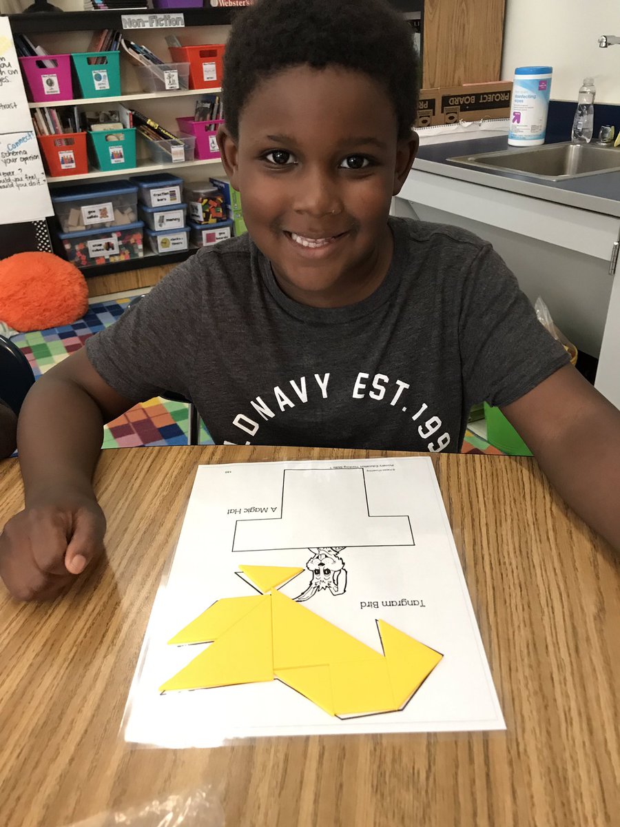 LakewoodElemAIG's tweet photo. Working on #visualspatialthinking in 1st grade! Students used #tangrams to make different figures. They showed great #perseverance and #flexiblethinking! @LakewoodElemAIG https://t.co/75P1jUDb4G