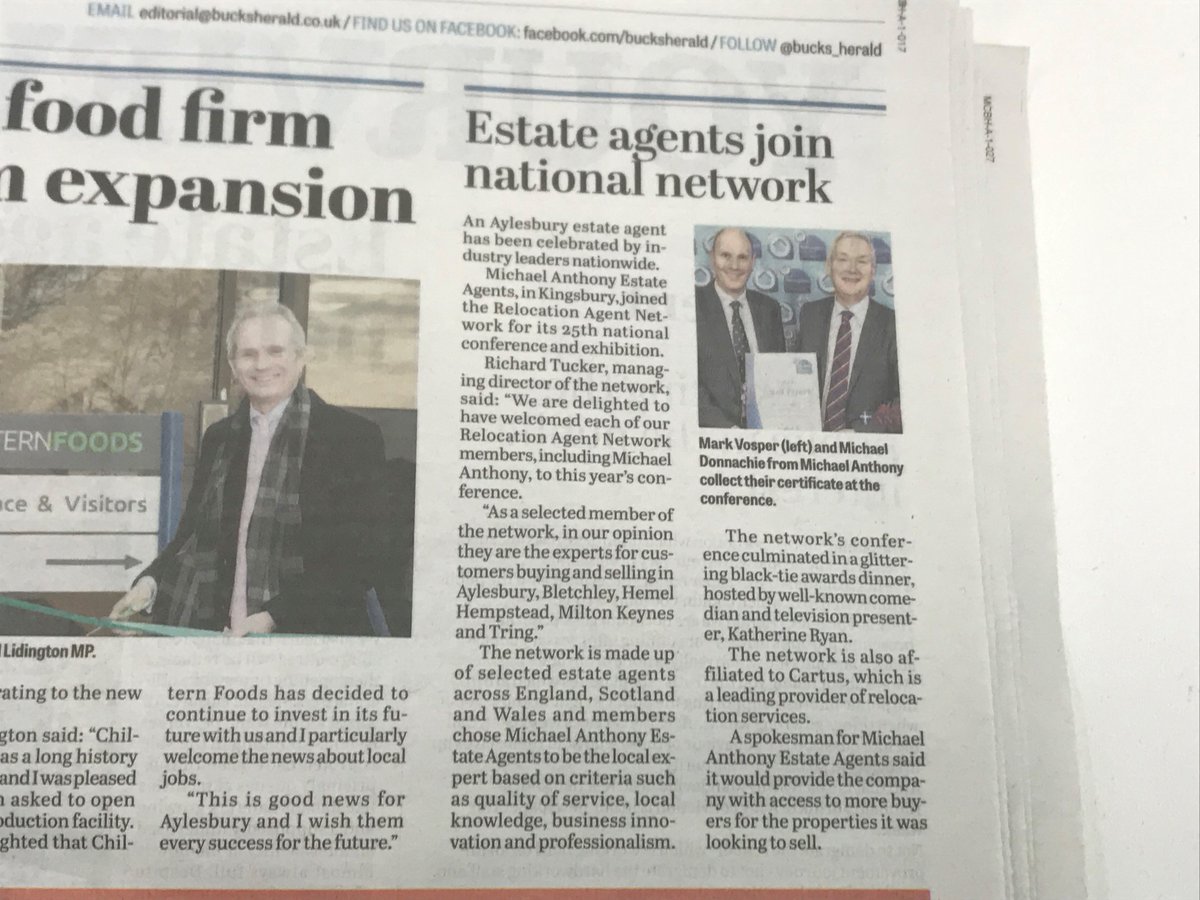 MA_EstateAgents's tweet image. Another piece in the @bucks_herald of our renewal with @RelocationAgent. We're proud to be included in this network which adds value and peace of mind to clients moving to or away from the area. #RelocationAgentNetwork #MichaelAnthony #Property #moving