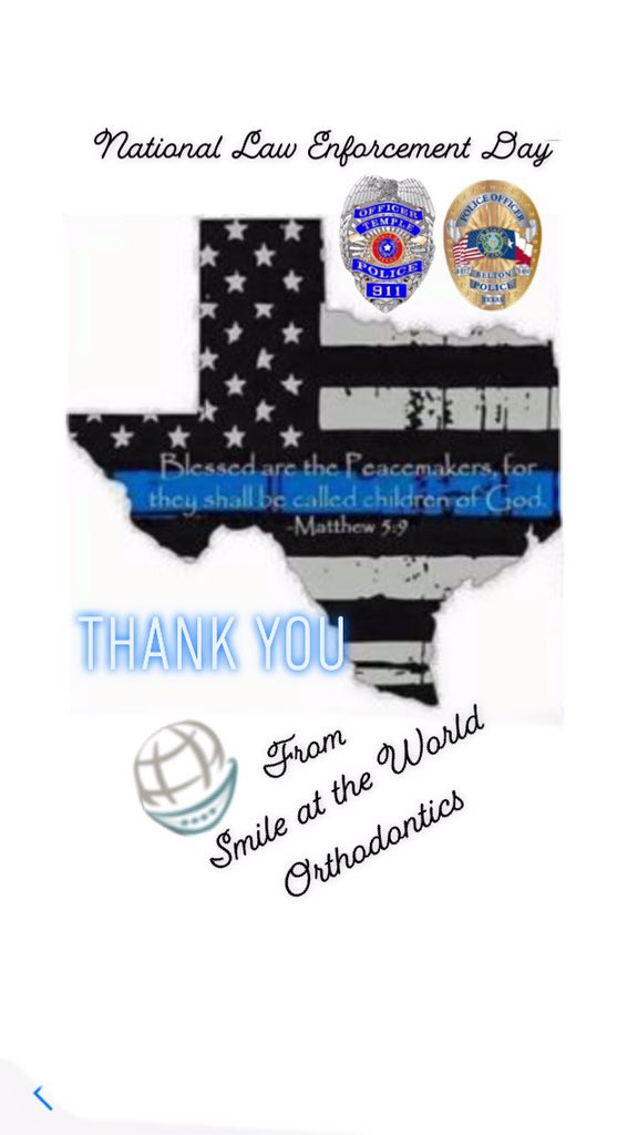 Thank you @templetxpolice & @beltontx_police and all the hard working men and women of our surrounding police departments who keep us safe. We have the best officers in the nation! #nationallawenforcementday #smileattheworldorthodontics