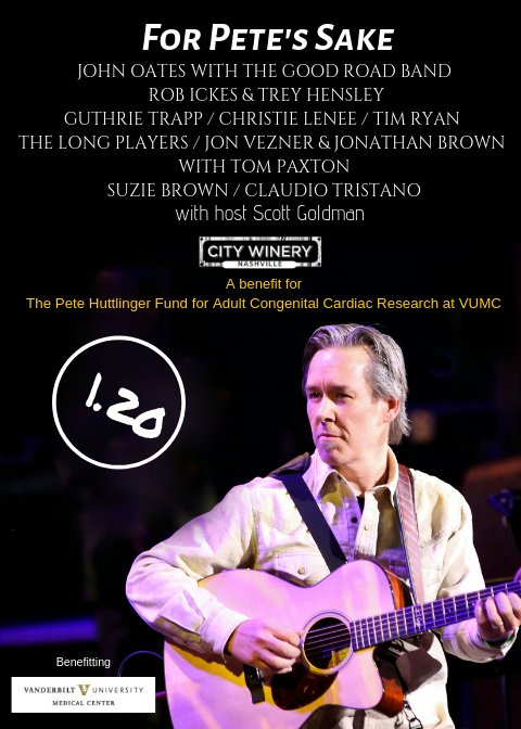 RobandTreymusic's tweet photo. We're very honored to perform during "For Pete's Sake" -- benefitting The #PeteHuttlinger Fund for Adult Congenital Cardiac Research at VUMC -- at @CityWineryNSH Jan. 20 w/ @JohnOates & The Good Road Band + @GuthrieTrapp + @ChristieLenee + more! For tix: https://t.co/KklMKX2TsG https://t.co/9bHXRqwUcP