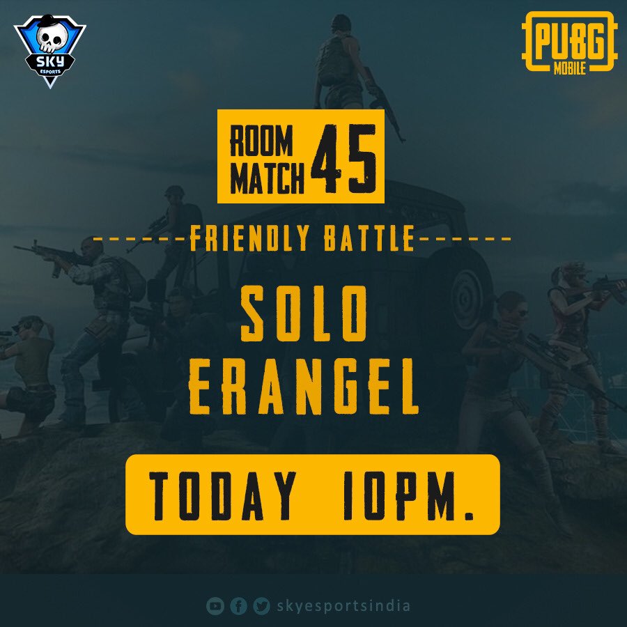 skyesportsintl's tweet photo. Match 45 : Friendly Battle #SOLO #Erangel. 10 PM.
Room I'd : 62206
Password : 343
@skyesportsindia #roommatch https://t.co/pNZ4HHZ8CD