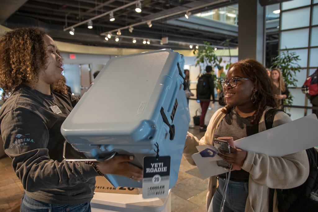 CarolinaUnion's tweet photo. We also have our first Yeti winner! Congratulations to Kimani Smith, who says her favorite Union memory is the Dining In The Dark event hosted by @cuab last semester! https://t.co/atA7MNkLHo