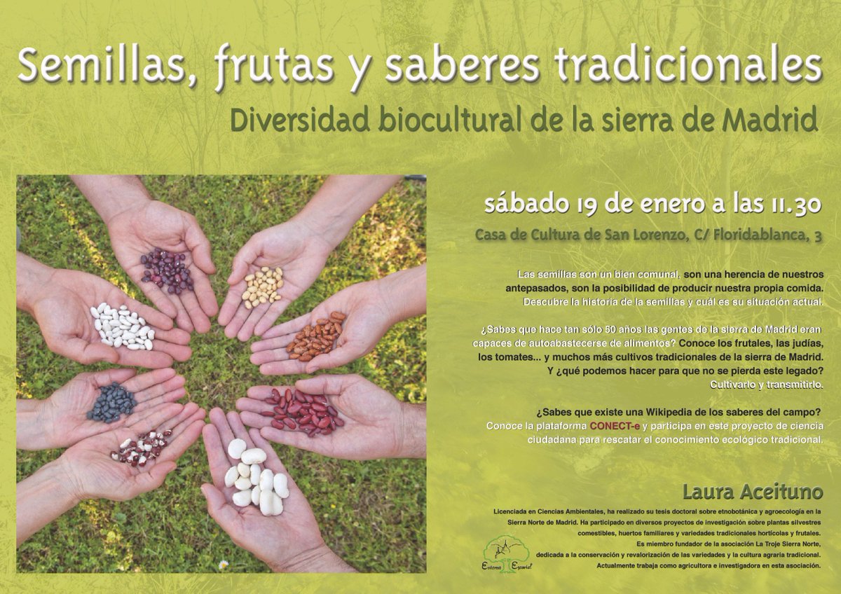 No pierdas este taller el sábado 19 de enero sobre las variedades  tradicionales y la diversidad biocultural de la Sierra de Madrid. 11.30H  Casa de Cultura de San Lorenzo.entornoescorial.blogspot.com/2019/01/190119…