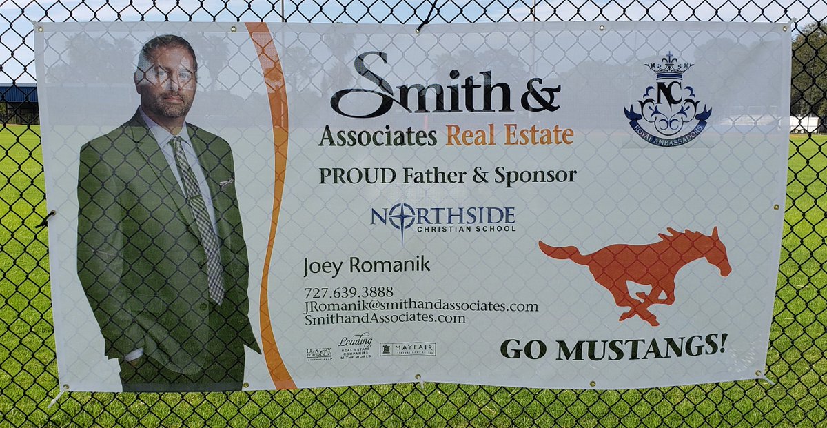 Mesh Banner - 4'x8' Printed full color on 8oz material that has a 37% airflow with hem and grommets. This is a @NCSMustangs sponsor banner for @JoeyRomanik.
#meshbanners #sponsorsigns