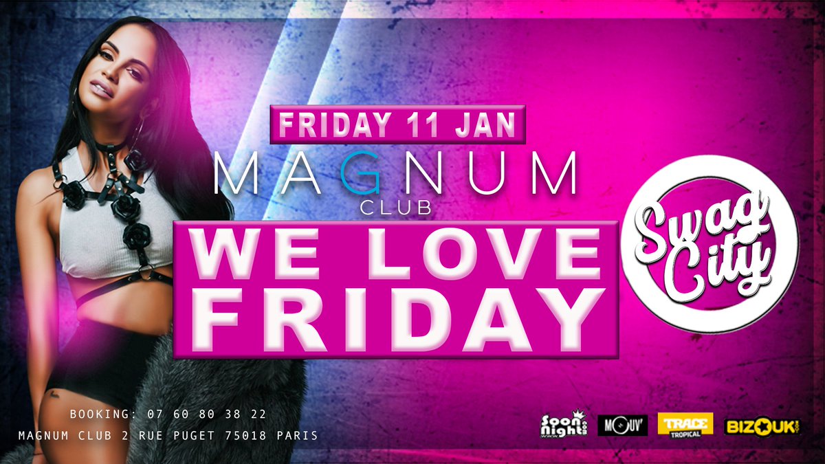 MagnumClub_Off's tweet photo. 🕶️ SWAG CITY BY Magnum Club 🕶️
Vendredi, La SWAG CITY revient au Magnum Club! Sortez vos plus belles tenus et venez enflamer le dancefloor le plus stylé de la capital sur une ambiance #HipHop, #Trap, #AfroBeat, #TOP40US! 

Booking : 07 60 80 38 22 
Event: https://t.co/H1CMeHxZfu https://t.co/ijz5FwUIk5
