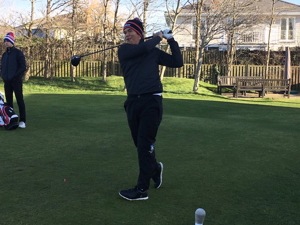 Hitting their 1st tee shots earlier today, Monisha, Harriet &amp; Charlie. A fresh but lovely day for playing on the challenging links of Burnham &amp; Berrow <a href="/BurnhamBerrow/">Burnham & Berrow</a>