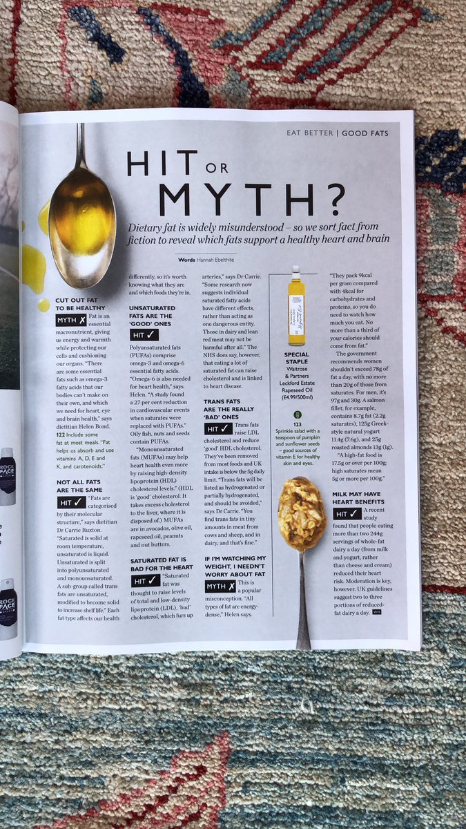 SR_Nutrition's tweet photo. Great little article in @waitroseandpartners magazine with quotes from colleagues of mine @helenbonddietitian & @DrCarrieRuxton #fatfacts #hitormyth #goodfats #badfats https://t.co/BsBfmEW1vC
