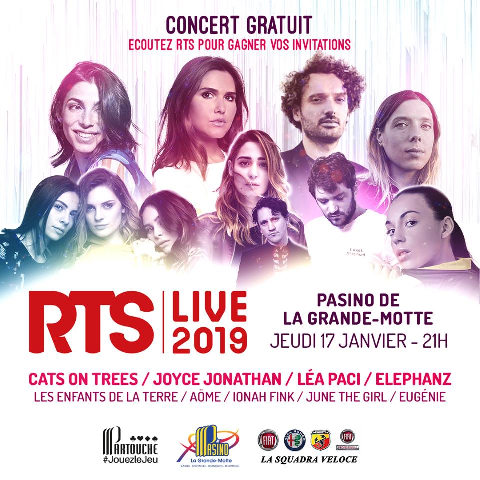 Nous serons au RTS LIVE le 17 janvier à La Grande Motte avec Cats on Trees, Joyce Jonathan, Lea Paci, Aome, Ionah Fink, Elephanz et June the Girl ! 🙌
Gagnez vos places en écoutant RTS, sur rtsfm.com ou sur leur application ! On vous attend nombreux ❤️