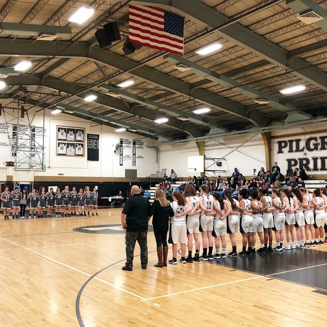 RIIL_sports's tweet photo. Pilgrim High School hosted Mt. Hope for the RIARNG Salute to Service Girls Basketball Game last night! Congratulations to the Half Time Challenge winners Nick and Cat! #RIArmyGuard  @ Pilgrim High School https://t.co/ZaHMhqFygN