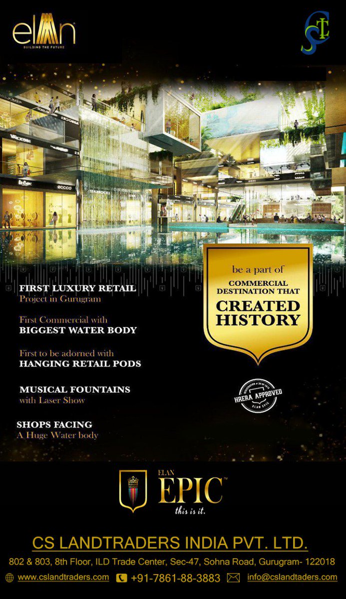 CSLandtraders's tweet photo. #ElanEpic 
Be a part of Commercial Destination that created History
First #Luxury #RetailProject presented by #ElanGroup
Schedule your site visit vd @CSLandtraders India Pvt Ltd
CALL NOW #CSLT +917861883883
#Elan #Group #Epic #BestInvestment #LuxuryProject
#Sector70 #Investment https://t.co/rQvDH5pZCV