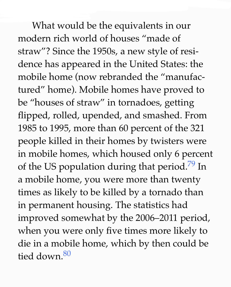 The seemingly absurd but highly interesting reason U.S. mobile homes suddenly became more tornado resistant starting in 1995, but why not? From The Cure for Catastrophe by Robert Muir-Wood.