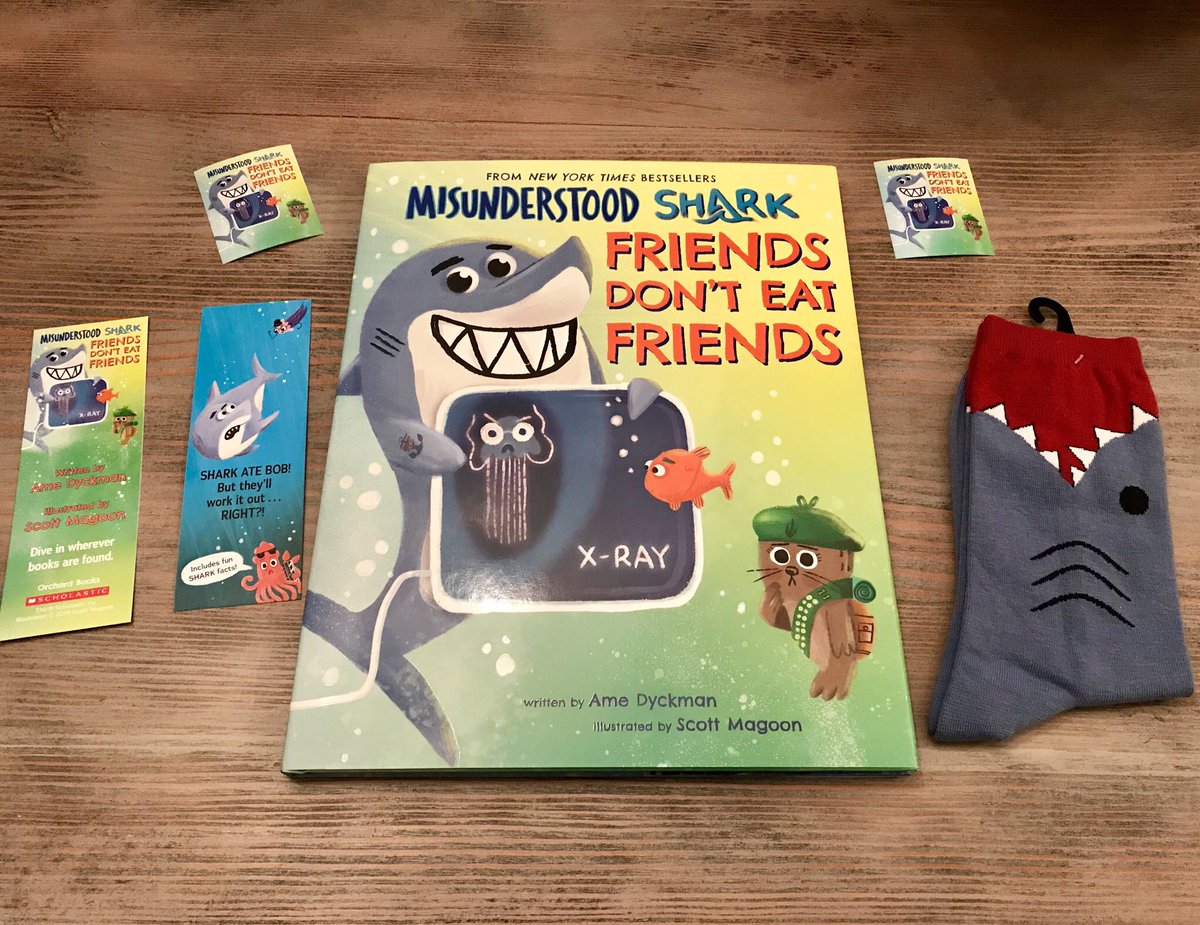 It’s 🦈 #GIVEAWAY TIME! JUST RT to enter to win a signed copy of our ⭐️NEW⭐️ #MisunderstoodShark 📖, MISUNDERSTOOD SHARK: FRIENDS DON’T EAT FRIENDS, coming 1/29/19! (PLUS these 🦈 🧦 to ROCK while you read it! 😂!) 1 winner drawn at random at 10 PM EST on FRI, 1/11/19! 🍀!