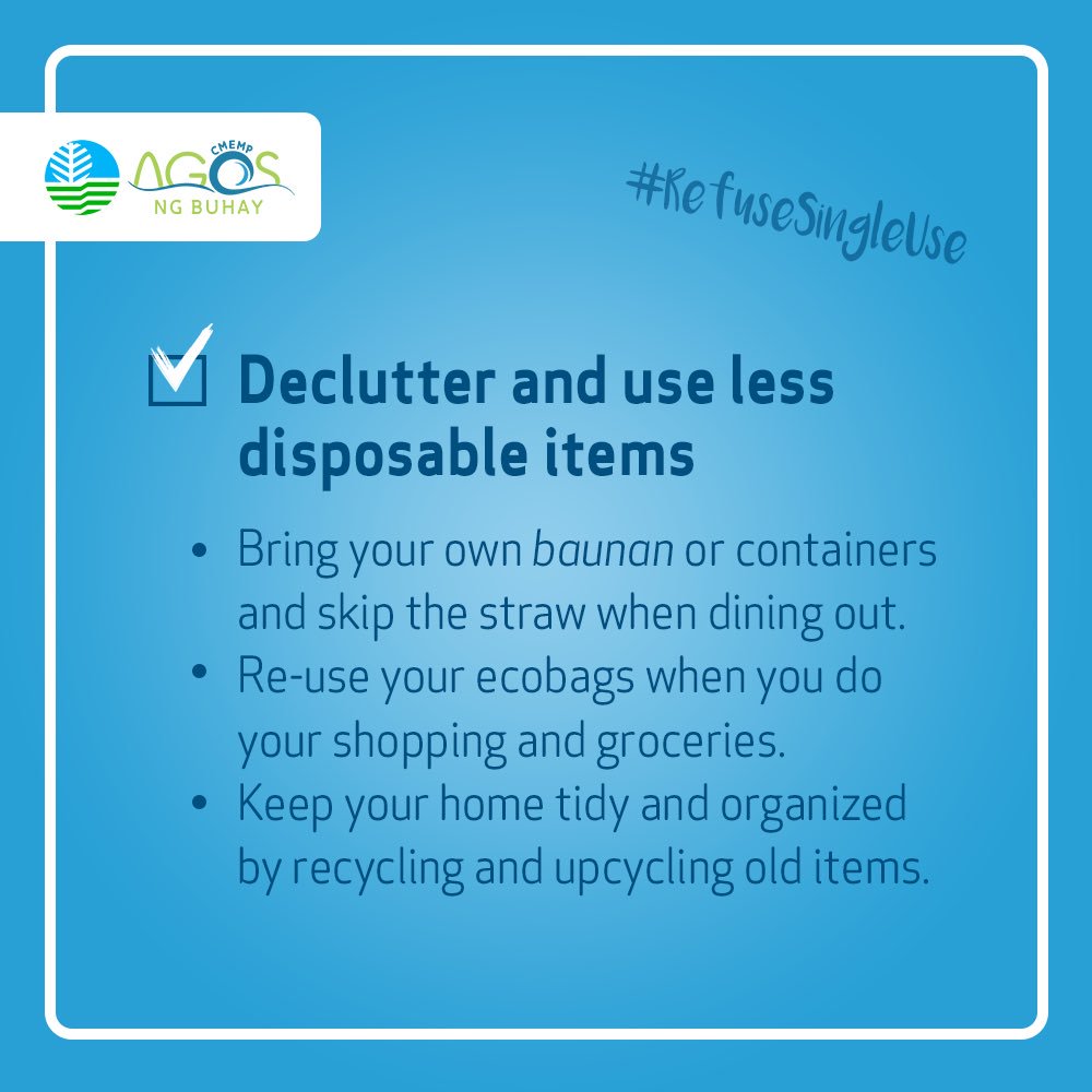 denr_agos's tweet photo. Can't commit? Here are some interesting tips to inspire you to sustain your New Year's ResolOCEANS this 2019!
#DENRAgos #WasteFreeWednesdays https://t.co/QbSXgXoshV