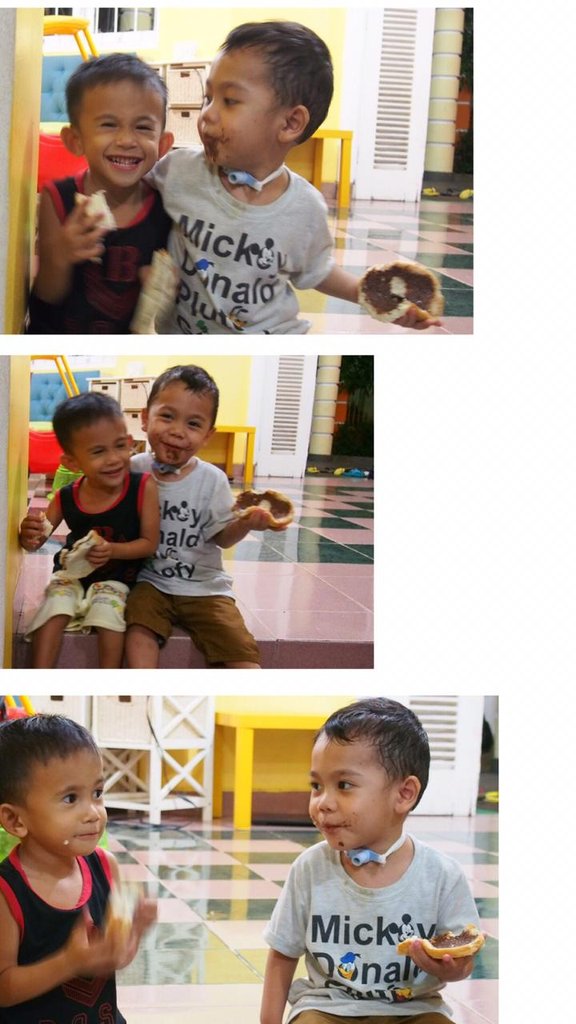 Hai kakak2 jangan lupa makan malam yyaa, chairil dan syahdan makan bersama nih. Roti coklat so yuummmyyyy