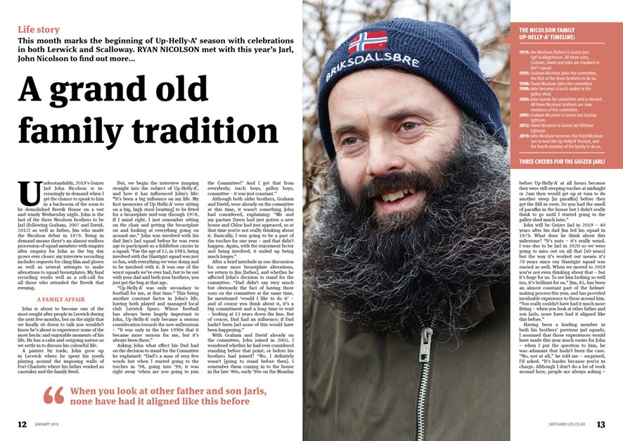 shetland_life's tweet photo. We met this year’s Jarl, John Nicolson, and discovered how he became the fourth Nicolson Jarl – following in the footsteps of his father and brothers before him. Read the article in this this month's Shetland Life magazine - out now!

#myshetlandlife #uphellya #vikings https://t.co/9Qn0QFRK9l