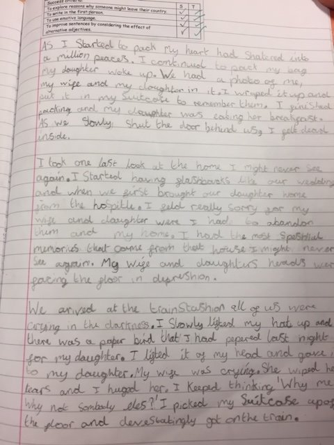 WATReach's tweet photo. Feeling incredibly #proud - this writing represents a huge amount of progress made by one of our Year 6 children @larch_wbp this year.  This piece of writing demonstrated fantastic use of emotive language #redhatthinking #revealingthechampionwithin @willowbankpri https://t.co/uHn96StVoz