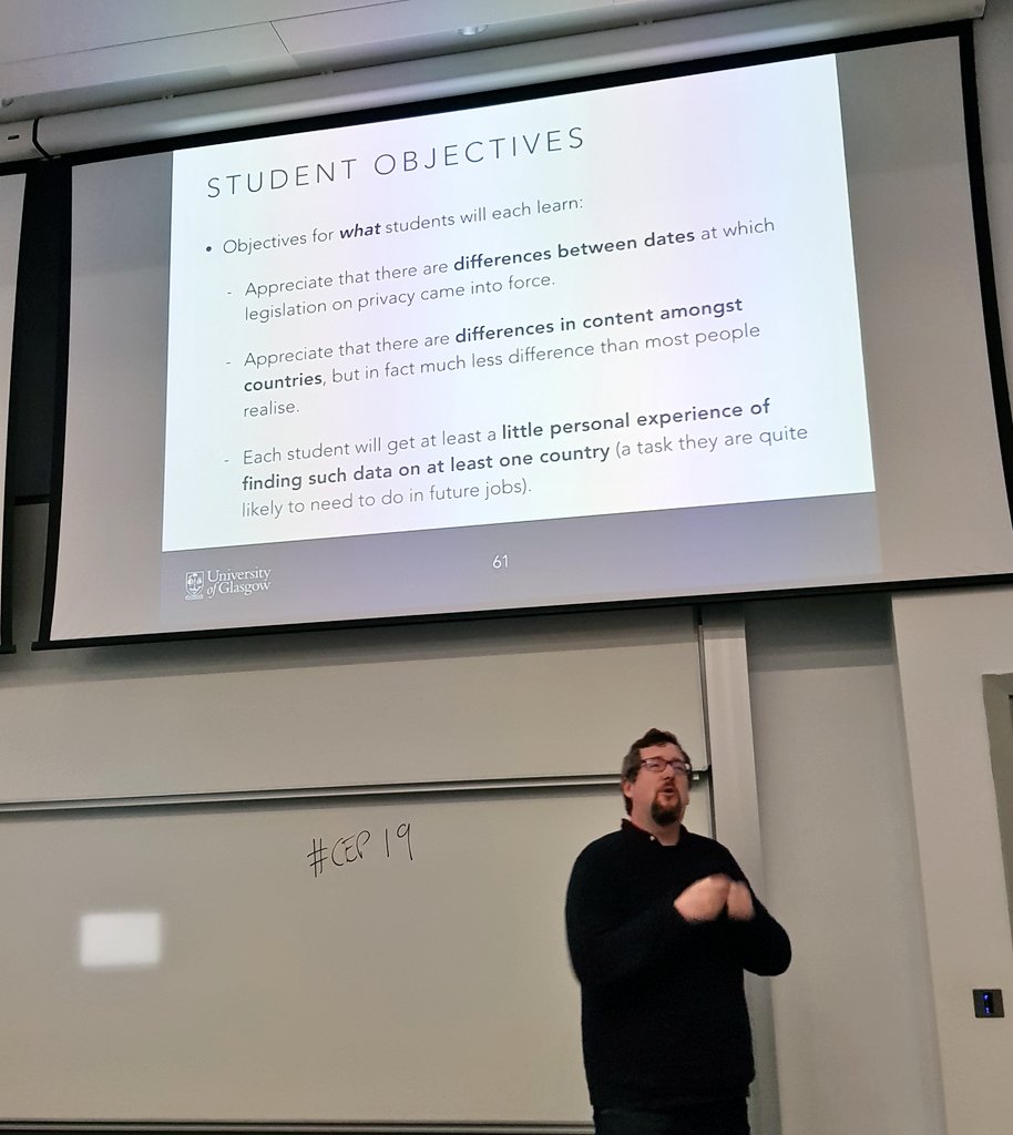 AnnaVasilchenko's tweet photo. Joseph McGuire @josephmaguire from @UofGlasgow presents his and his colleagues uptake to active learning in a cyber security course. Great presentation as usual, Jo ;-)
#CEP19 https://t.co/ZrJi6ZHpYJ