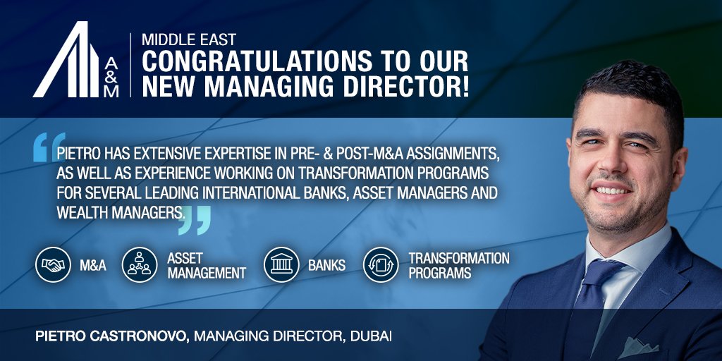 SaeedaJaffar's tweet photo. One of @alvarezmarsal Middle East's newest promotes to Managing Director this 2019, @pietro_ca! Showcasing his wide knowledge in #MnA, #AssetManagement, &amp; more, he is a go-to professional &amp; valuable asset to our team &amp; clients. Cheers, Pietro! https://t.co/bi2inbSGNR #Finance https://t.co/hjz6BoNZjL