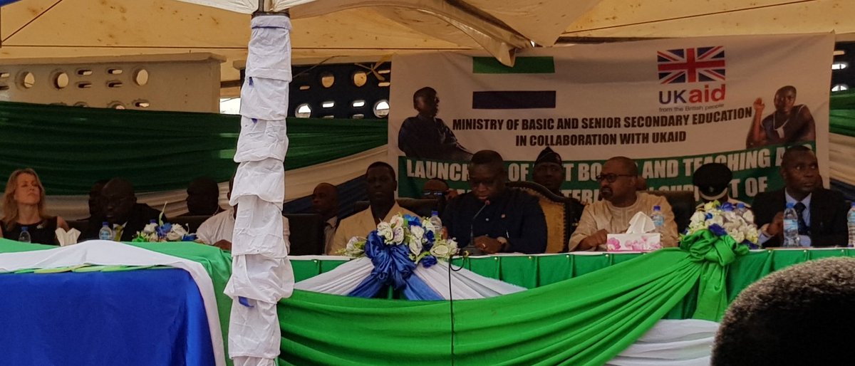 JacobMaxRoss's tweet photo. 2.7 million pupils' handbooks ready for distribution to Sierra Leone's junior and senior secondary schools, as launched by @PresidentBio with support of @DFID_UK and @MottMacDonald / @Camb_Ed Leh Wi Learn programme. https://t.co/2Rcc1Q8p2K
