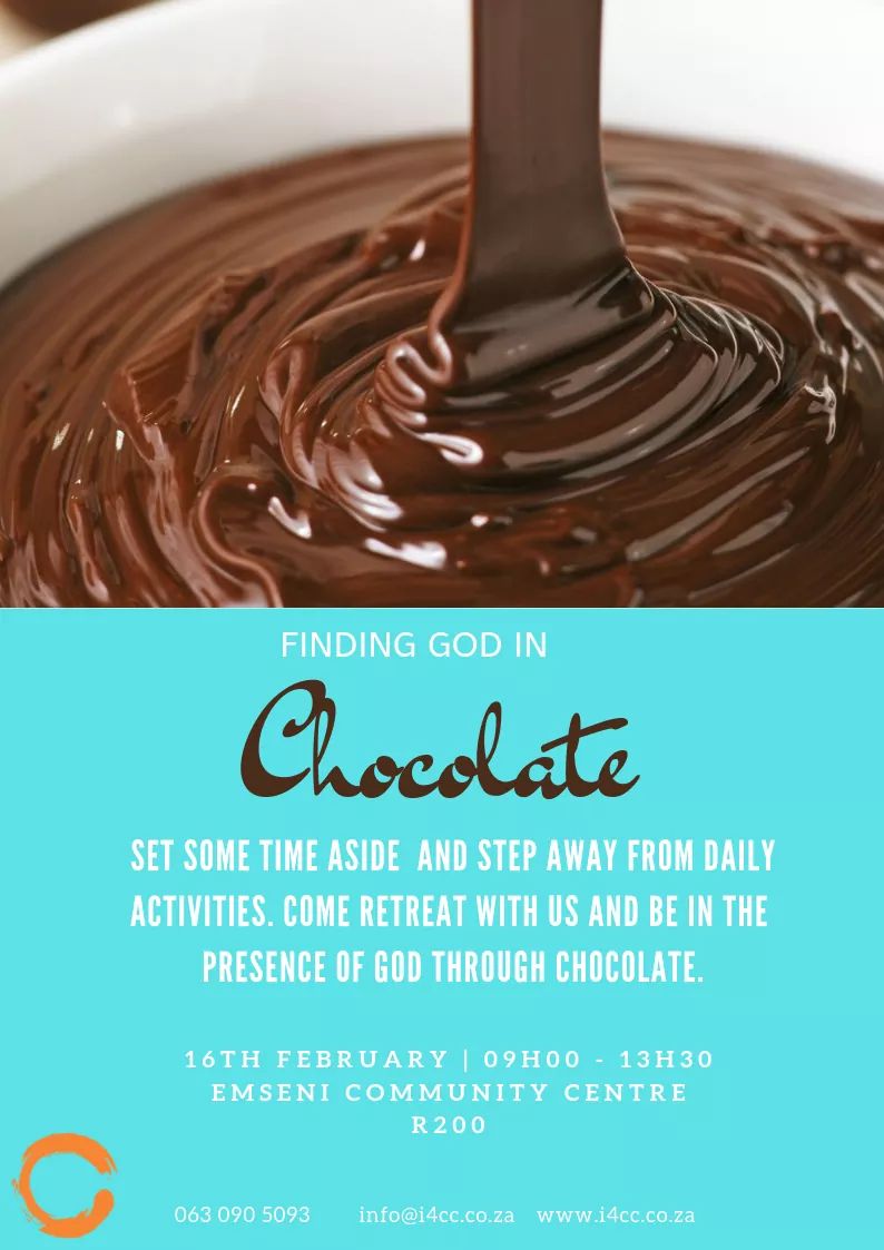 And on the 3rd day, God made chocolate! Set some time aside &amp; step away from daily activities. Come retreat &amp; be in the presence of God through chocolate! Register online here : i4cc.co.za/book-online/qu… 
#narrativetherapy #sacred #quietdays #i4cc #chocolate #selfcare #retreat