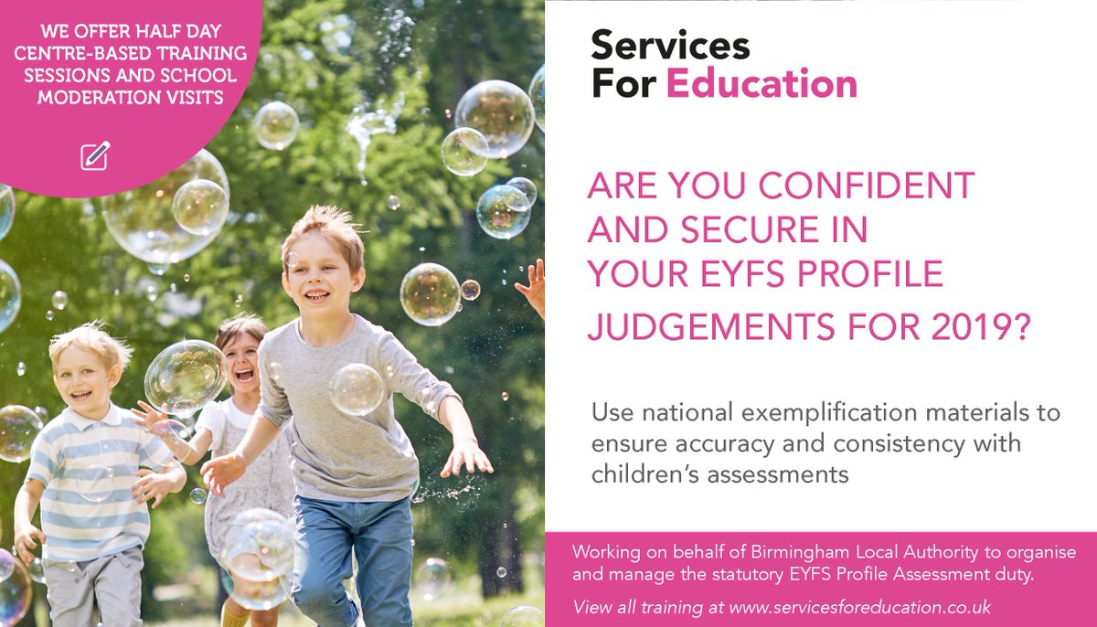 SFE_Tweets's tweet photo. Working on behalf of Birmingham Local Authority, Services For Education organise and manage the statutory assessment duty for the EYFS Profile.
Book your place today -
https://t.co/CxZCucEsk3
#EYFS #Moderationtraining #Birminghameducation #Courses https://t.co/pMT46g98nd