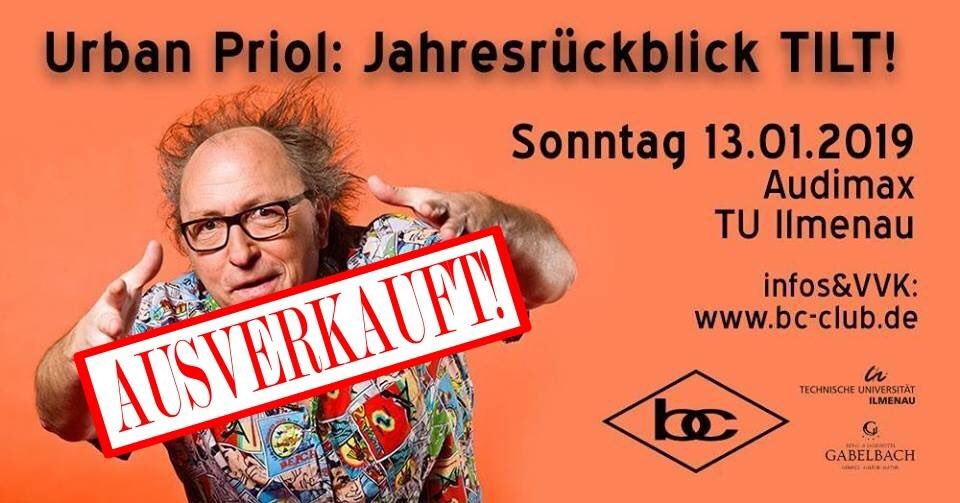 bc_CLUBilm's tweet photo. Das #Kabarett im #Audimax der @TU_Ilmenau kommenden Sonntag ist nun restlos ausverkauft. Weiterhin verfügbar sind #Tickets für das #Konzert von @hundredsmusic und @XulZolar am #Samstag den 12.1. in der #Jakobuskirche in #ilmenau. #ehrenamt #clubgeburtstag #50igster #cgw https://t.co/HEHWfRNrw8