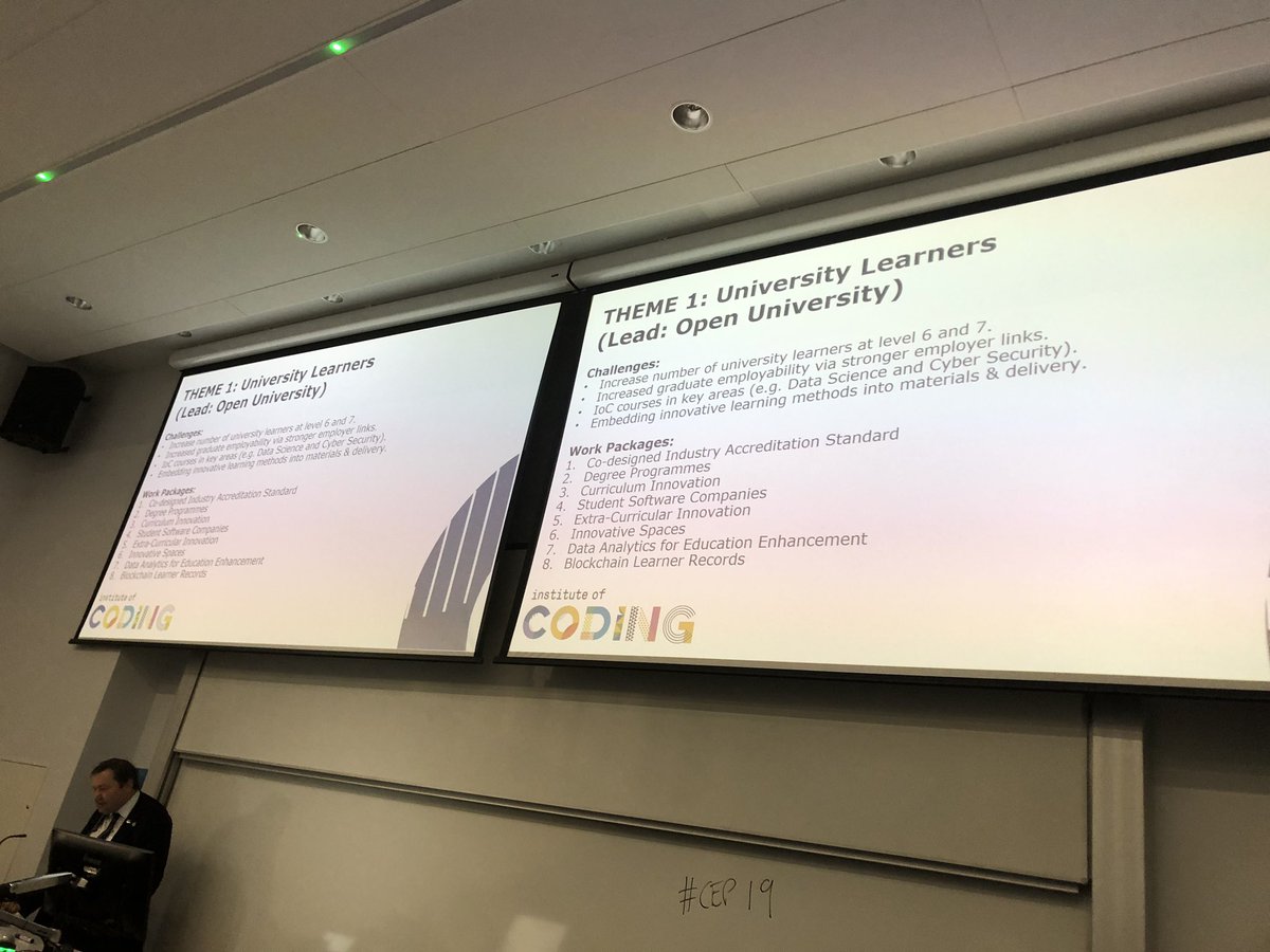 CompEdPractice's tweet photo. Professor James Davenport kicks off the afternoon with a talk about the Institute of Coding #CEP19 https://t.co/9UTuqWni7Y