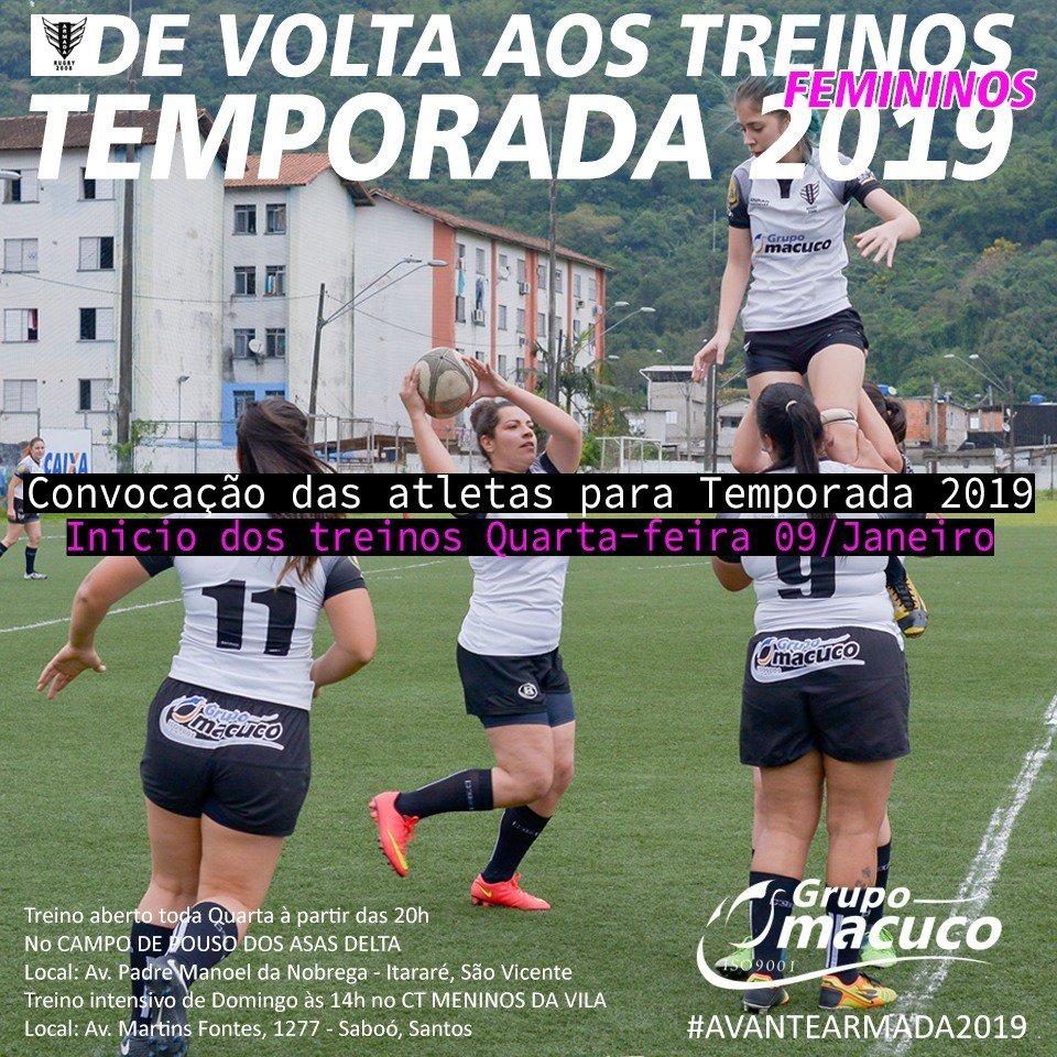 Bom dia!

É HOJE! O time feminino do Armada Santos FC, ArmaDivas, inicia sua temporada! Nunca é tarde para conhecer o esporte que cresce a cada dia em terras tupis! Venha treinar com as nossas meninas! #armadarugby #armadasfc #rugbybxsantista #rugbybrasil #armadivas