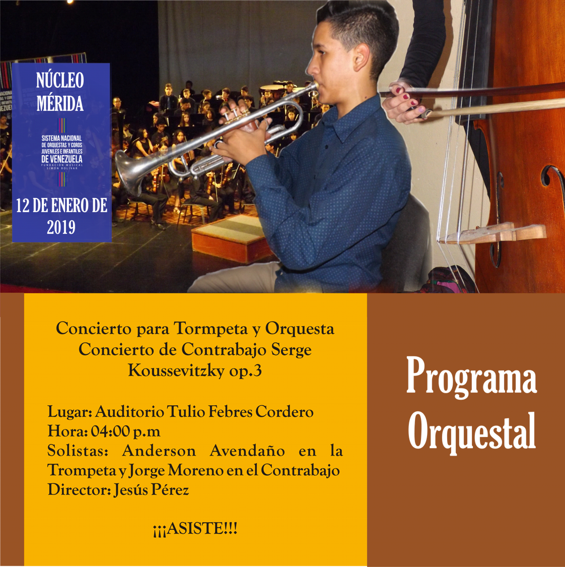 Este sábado 12 de enero, primer concierto del año de FundamMusical/Bolívar Mérida
#MéridaEnConciertos #SomosElSistema #TocarCantarYLuchar