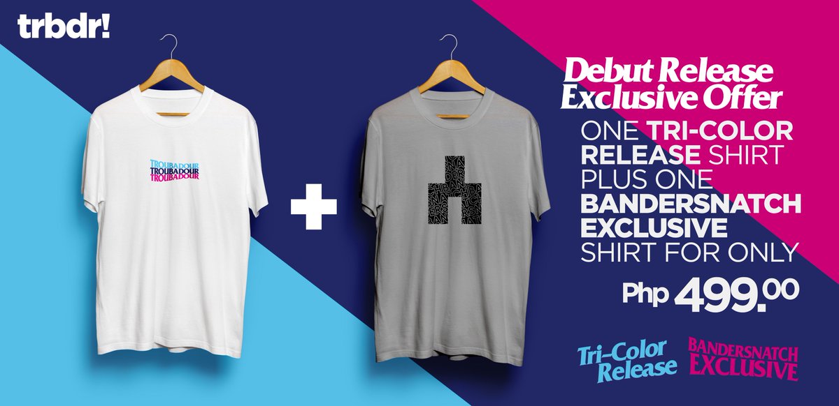 officialtrbdr's tweet photo. Cop both debut release shirts at a discounted price! Place your orders via this link: https://t.co/zzBtW97ZYT

#trbdr #debutrelease #tricolor #bandersnatch https://t.co/S3ApVpAfml