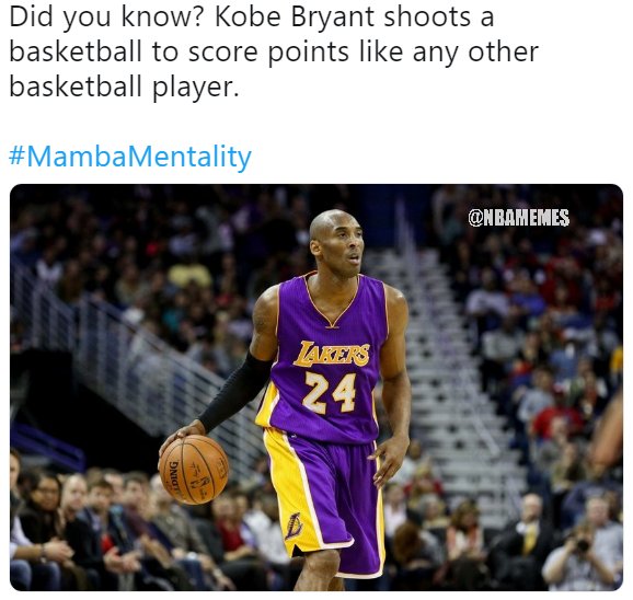 NBAMemes's tweet photo. Kobe’s got that mamba mentality! https://t.co/1tWrvONTX9