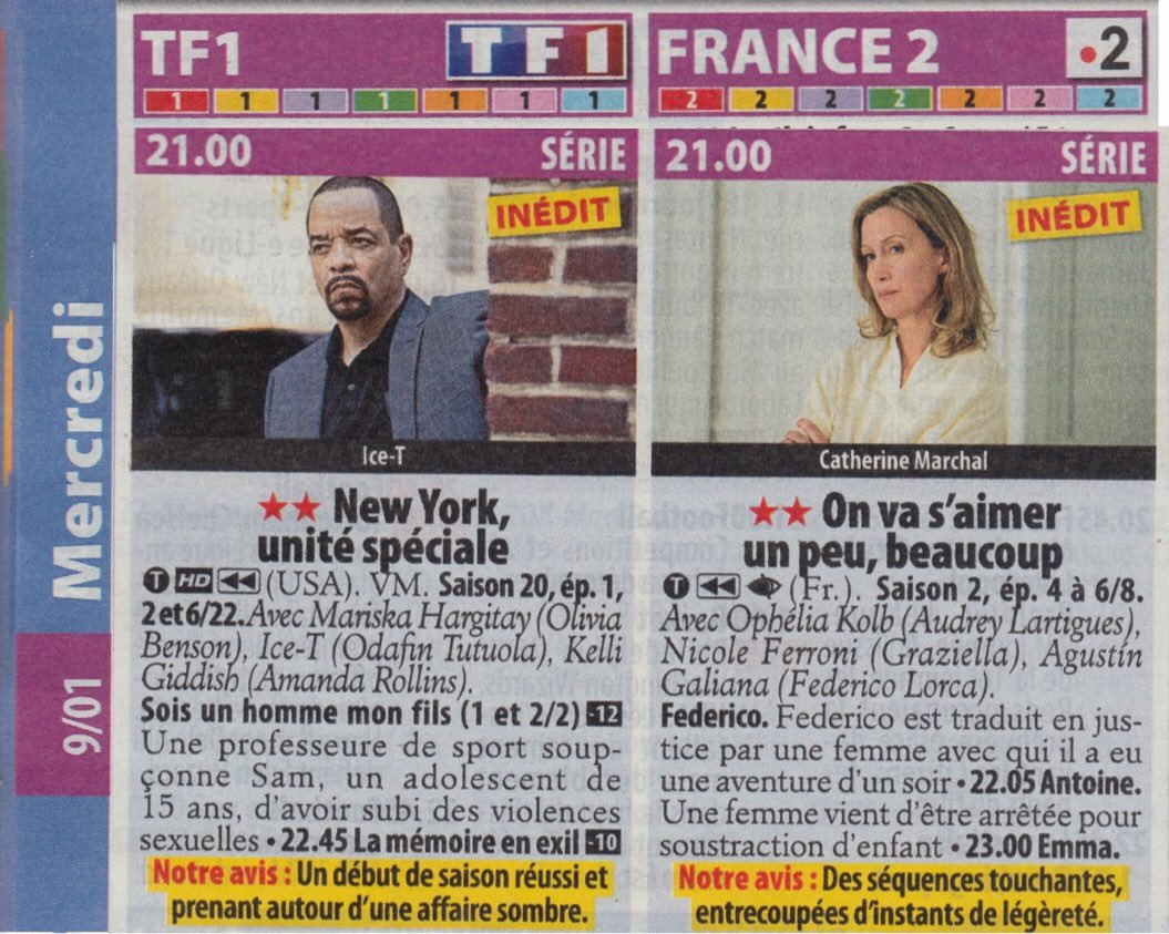 Ce soir c’est entre lui ou moi! À vous de choisir ... 🤪 Catherine Marchal <a href="/onvasaimerserie/">On va s'aimer un peu, beaucoup...</a> ou Ice-T <a href="/NYsuvFrance/">New York Unité Spéciale</a> Astrid Lartigues ou Odafin Tutuola. Bats-toi si t’es un homme!! 💪<a href="/FontaramProd/">Fontaram Productions</a> @LagardereSTUDIO @France2tv
