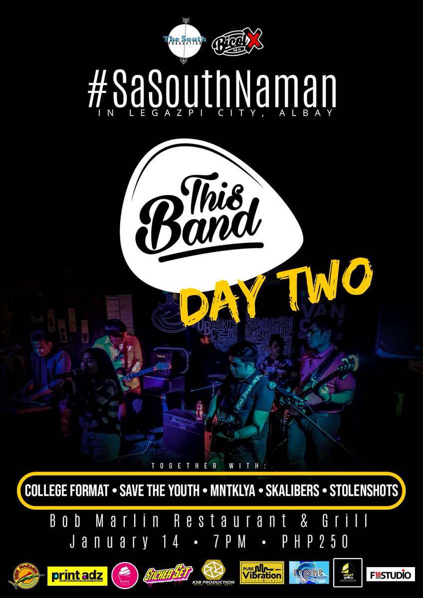 Dahil sold out agad ang event, gumawa kami ng DAY TWO! Catch <a href="/ThisBandMusicPH/">This Band</a> at Bob Marlin Restaurant &amp; Grill OLD ALBAY, Legazpi on January 14, Monday, 7PM! 🖤✨

Reserve your tickets at m.me/thesouthprodtix! Takits!

#SaSouthNaman