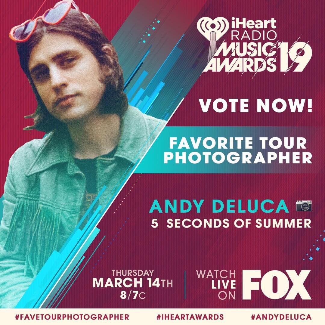 shmandeluca's tweet photo. Oh hello. So I’m up for an @iHeartRadio Music Award?!?!? If I’ve been your fav tour photog this year, show some love if you’ve got a sec 😘

2 ways to vote:

1. Tweet using all three hashtags: #AndyDeLuca #FaveTourPhotographer
#iHeartAwards

2. Go to https://t.co/ekT3bogSGb

❤️❤️ https://t.co/AI3f4cuLRU