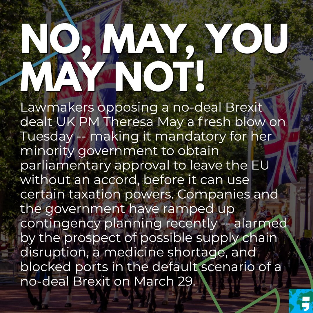 tldr_sg's tweet photo. Suffering a 303-296 legislative defeat in Parliament, British premier faces a new hurdle in her quest for a no-deal Brexit.
#UK #Brexit #TheresaMay #UKPrimeMinister #EU #UKParliament https://t.co/Xkse2JiQmK