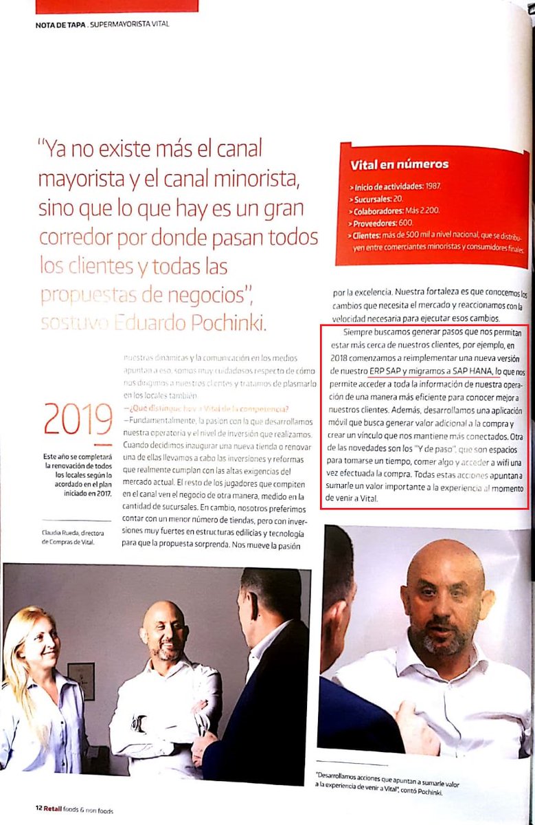 baitcon_gd's tweet photo. Eduardo Pochinki, Presidente de Supermayorista Vital contó en la Revista Retail, cómo el proyecto de implementación del ERP S/4 HANA que estamos llevando a cabo, les permitirá acceder a toda la información de sus operaciones de manera eficiente para conocer mejor a sus clientes. https://t.co/mrCSM0nEOW